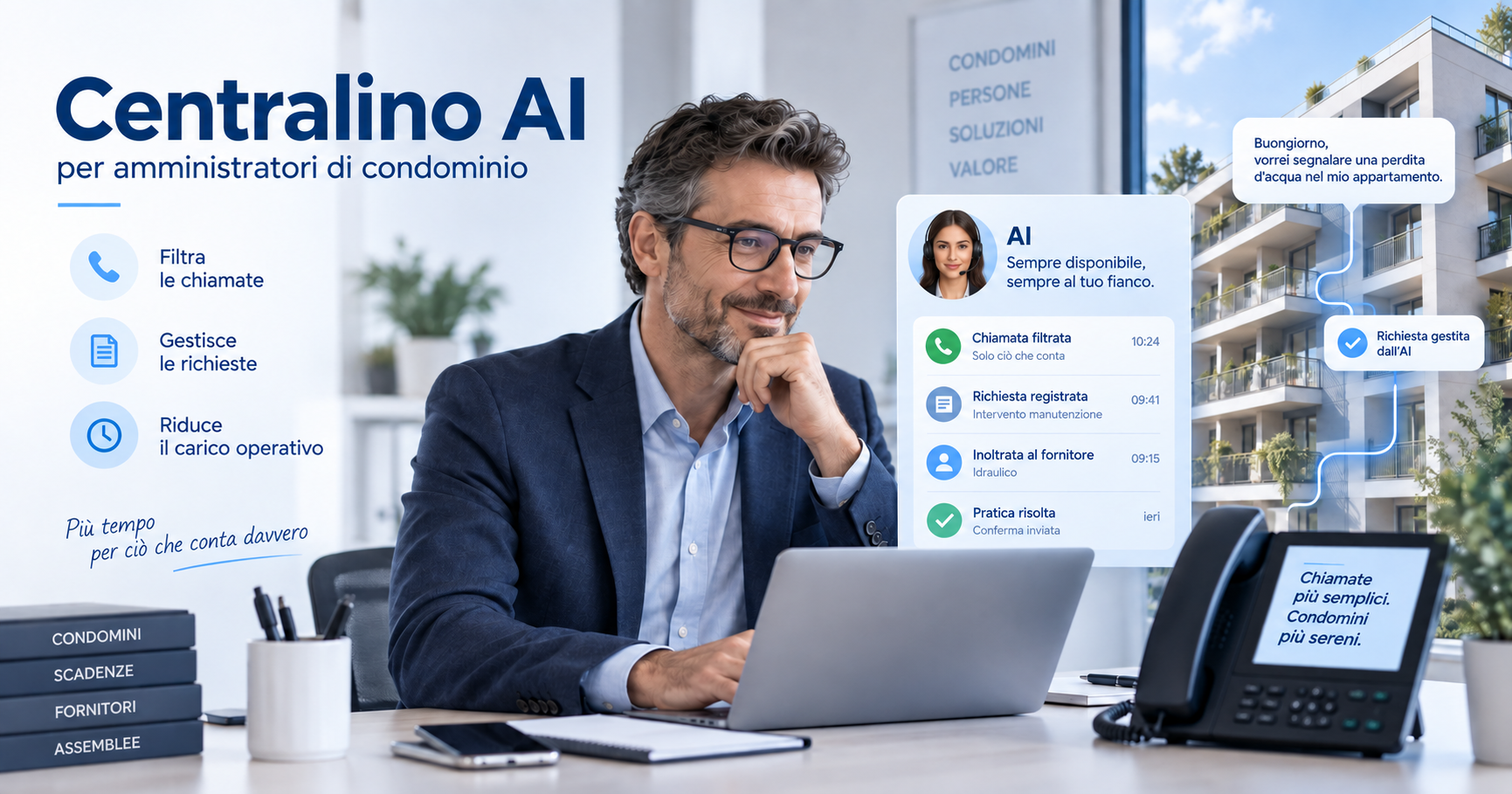 Centralino AI per amministratori di condominio per gestire chiamate e richieste dei condòmini